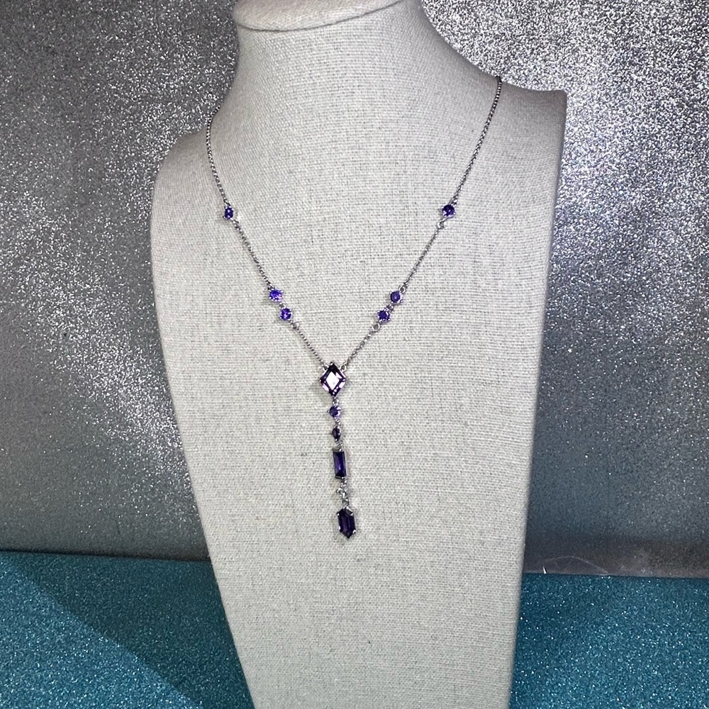 Bomb Party Delicate Lab Amethyst Cubic Zirconia Necklace on Rhodium - Picture 7 of 7